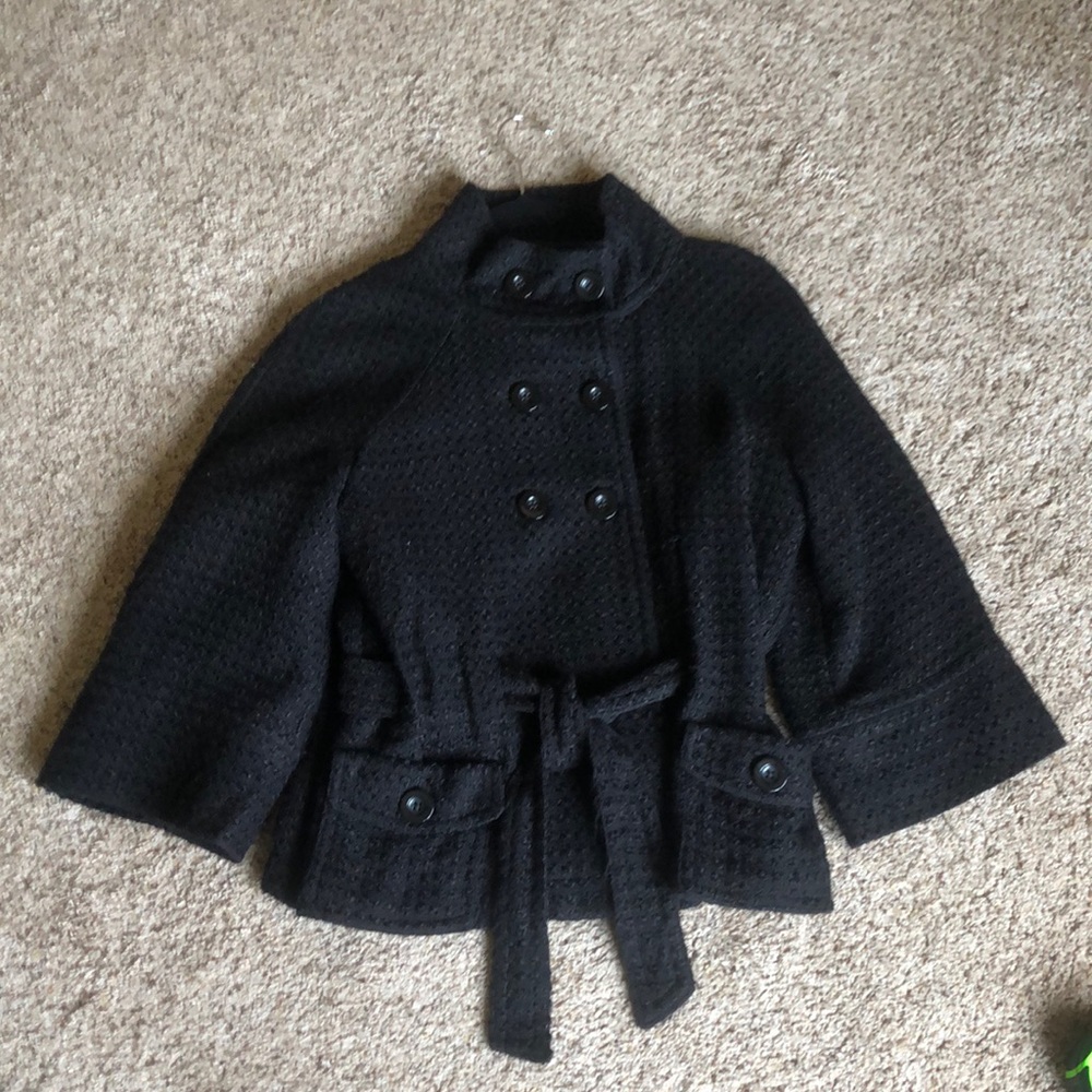 Apt. 9 Black Double-Breasted Belted Peacoat